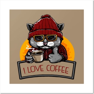 I LOVE COFFEE cat, catpuccino Posters and Art